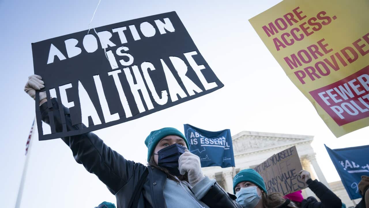 Pro-abortion demonstrators gather outside the US Supreme Court on Wednesday.