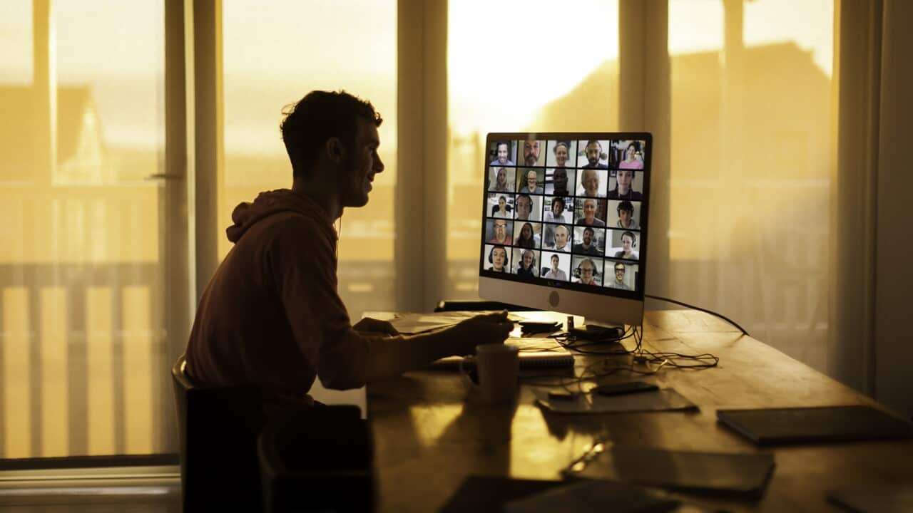 Working from home with a video call meeting