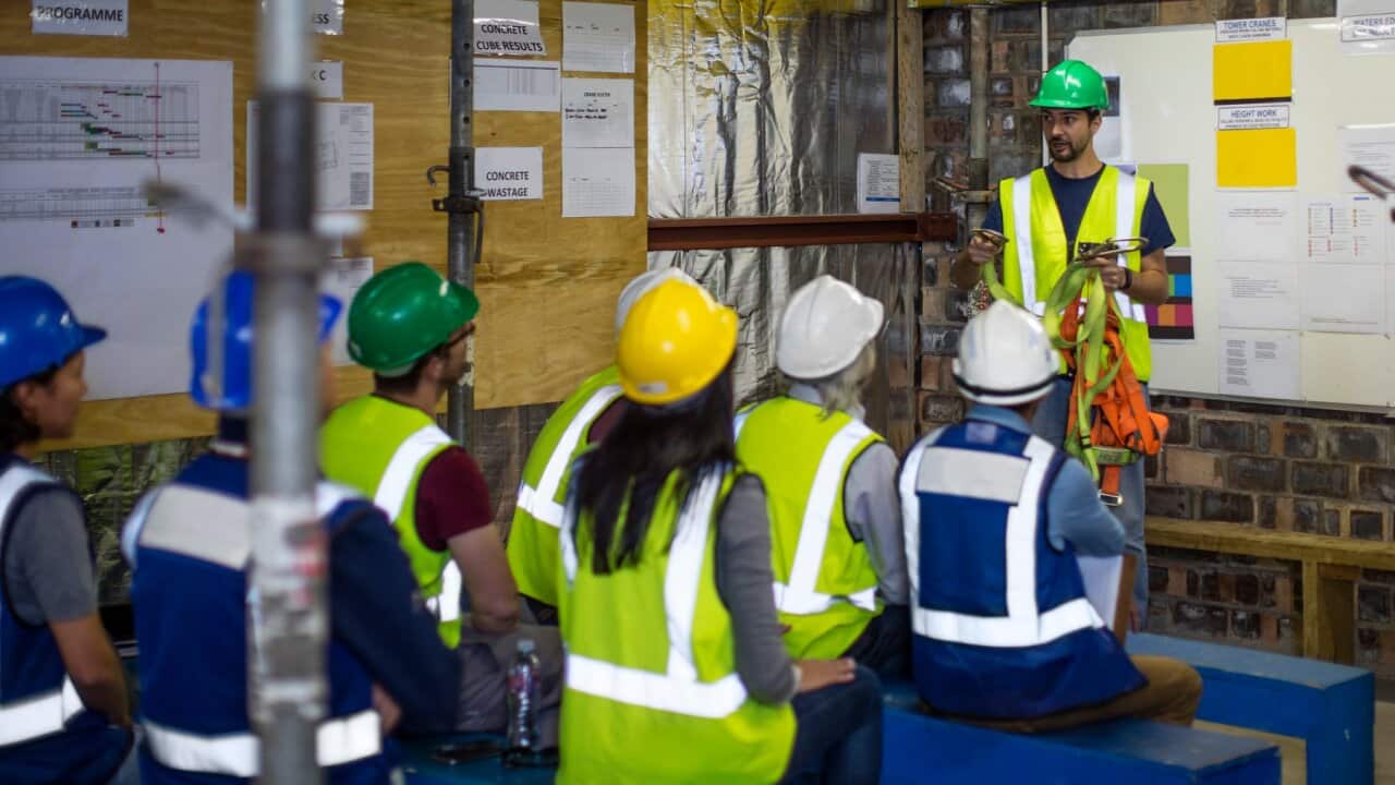 Construction engineers getting a safety briefing