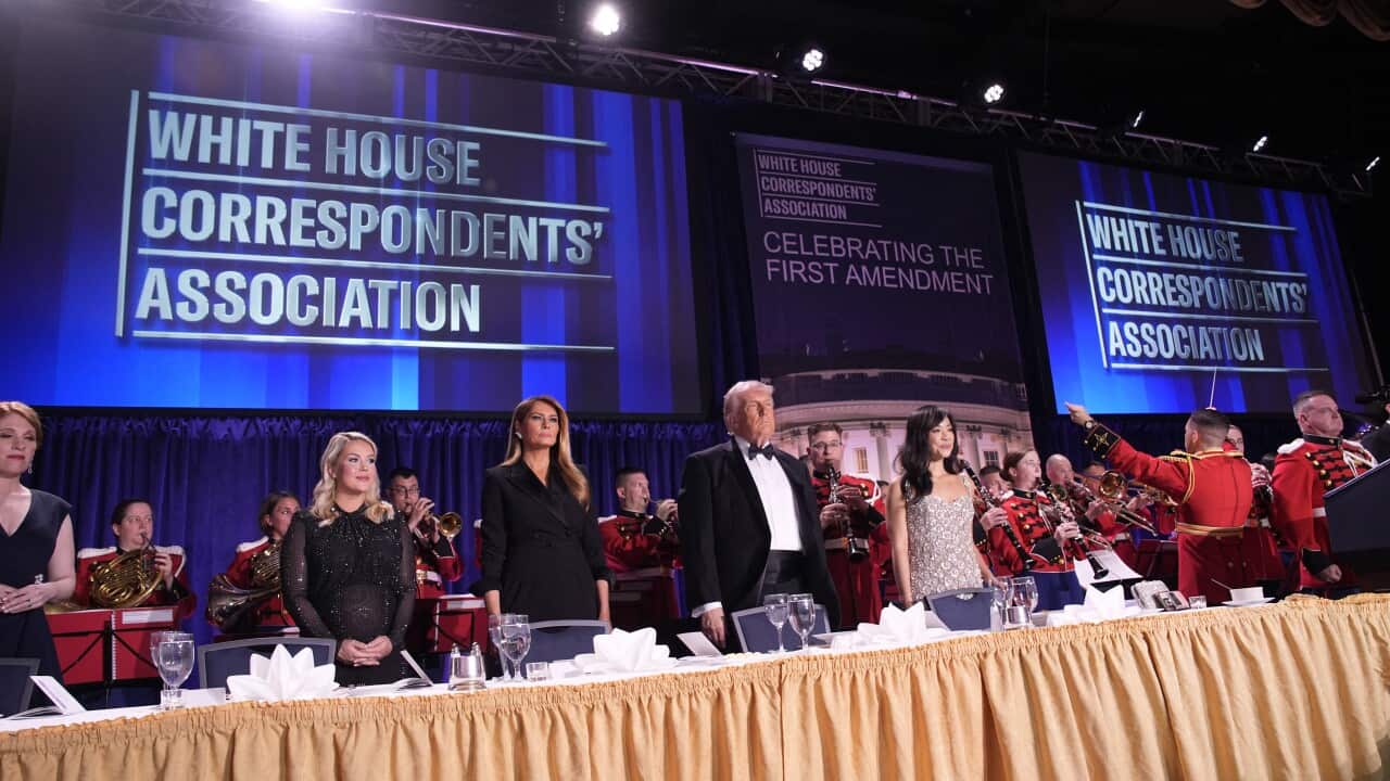 US President Donald Trump and First lady Melania Trump participate in the White House Correspondents' Association Dinner in Washington on April 25, 2026.