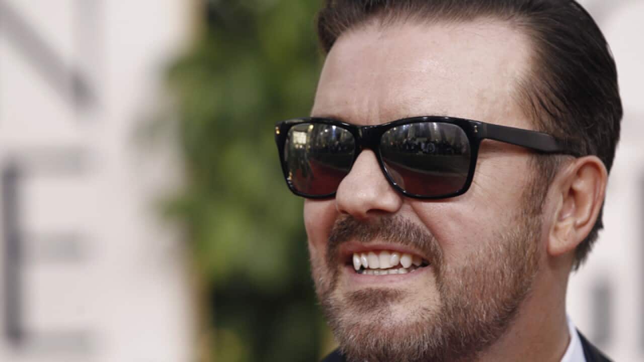 Host Ricky Gervais arrives at the Golden Globe Awards