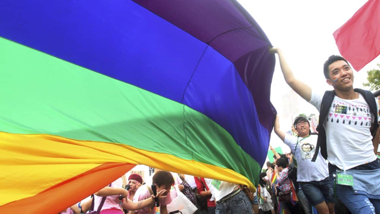 Participants in a gay and lesbian parade in Taipei, Taiwan