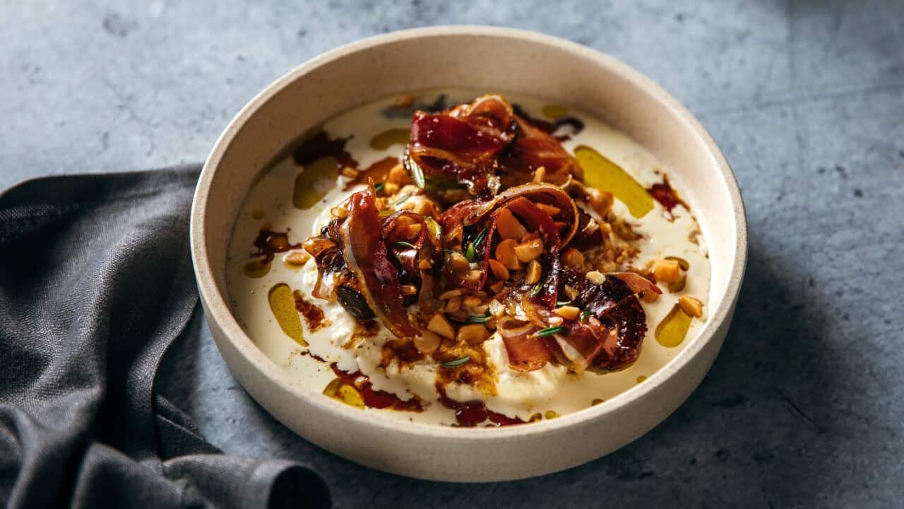 Stracciatella with figs and duck prosciutto