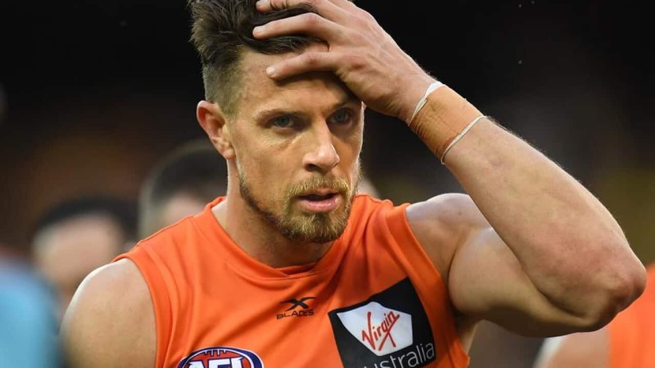 Brett Deledio of the Giants reacts