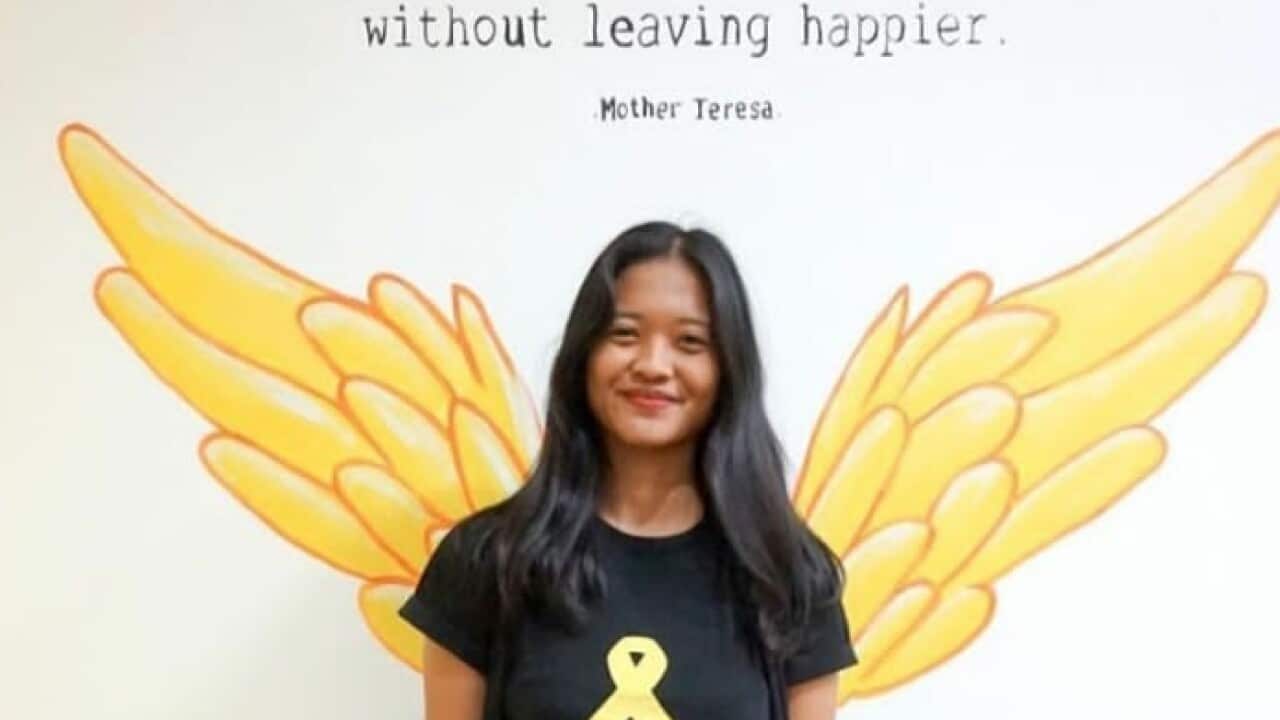 Tyas Amalia Yahya from the Pita Kuning (Yellow Ribbon) Foundation at the Pita Kuning House, 2006.