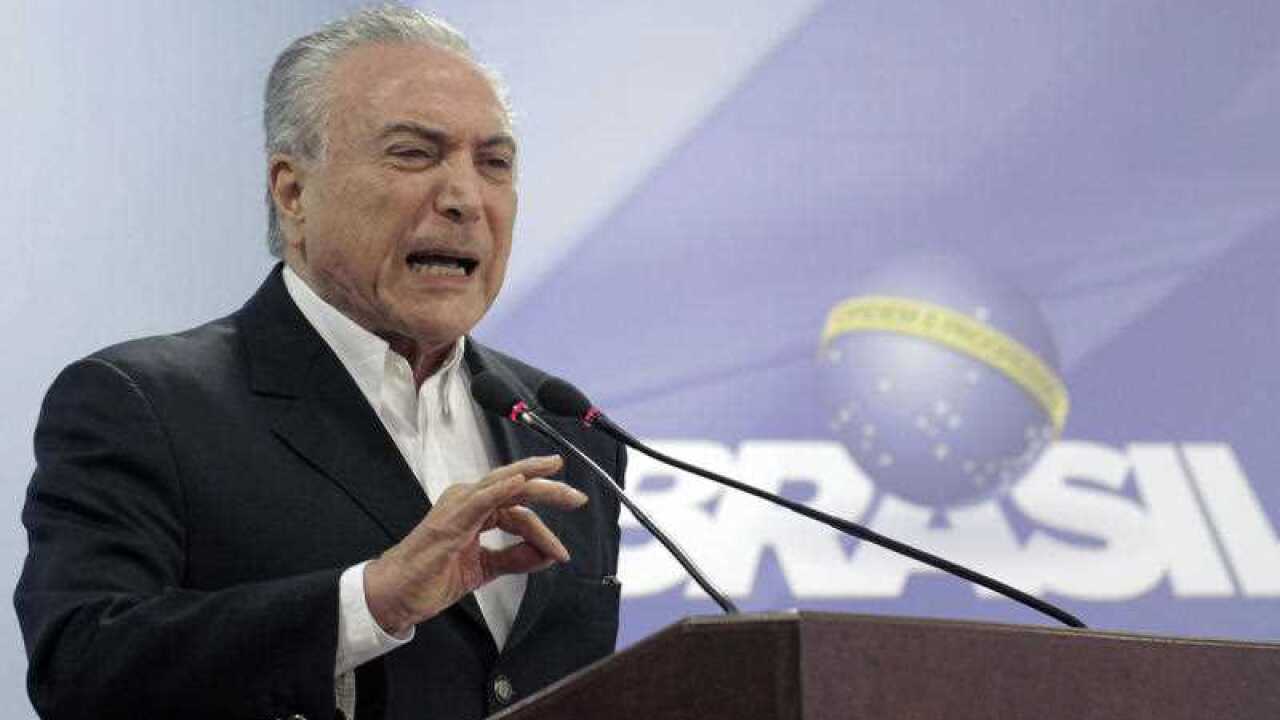 Brazil's President Michel Temer speaks during a national address from the Planalto Presidential Palace, in Brasilia