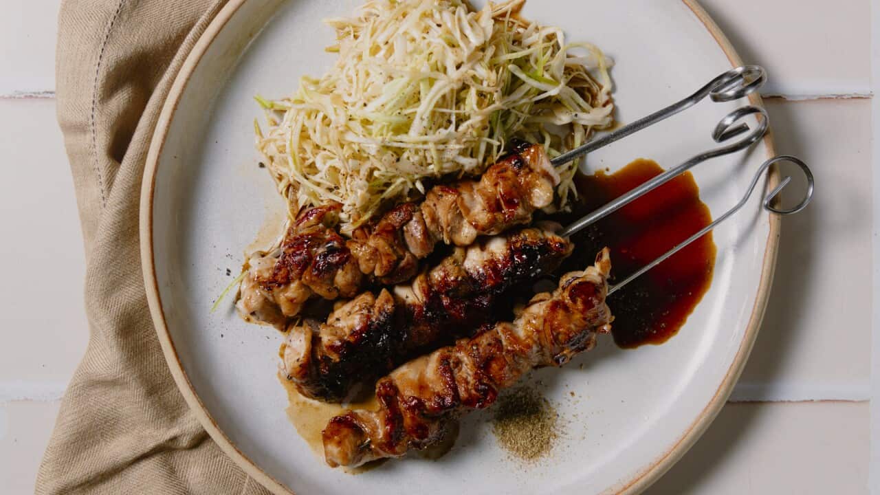 Teriyaki Chicken Skewers with Cabbage Salad