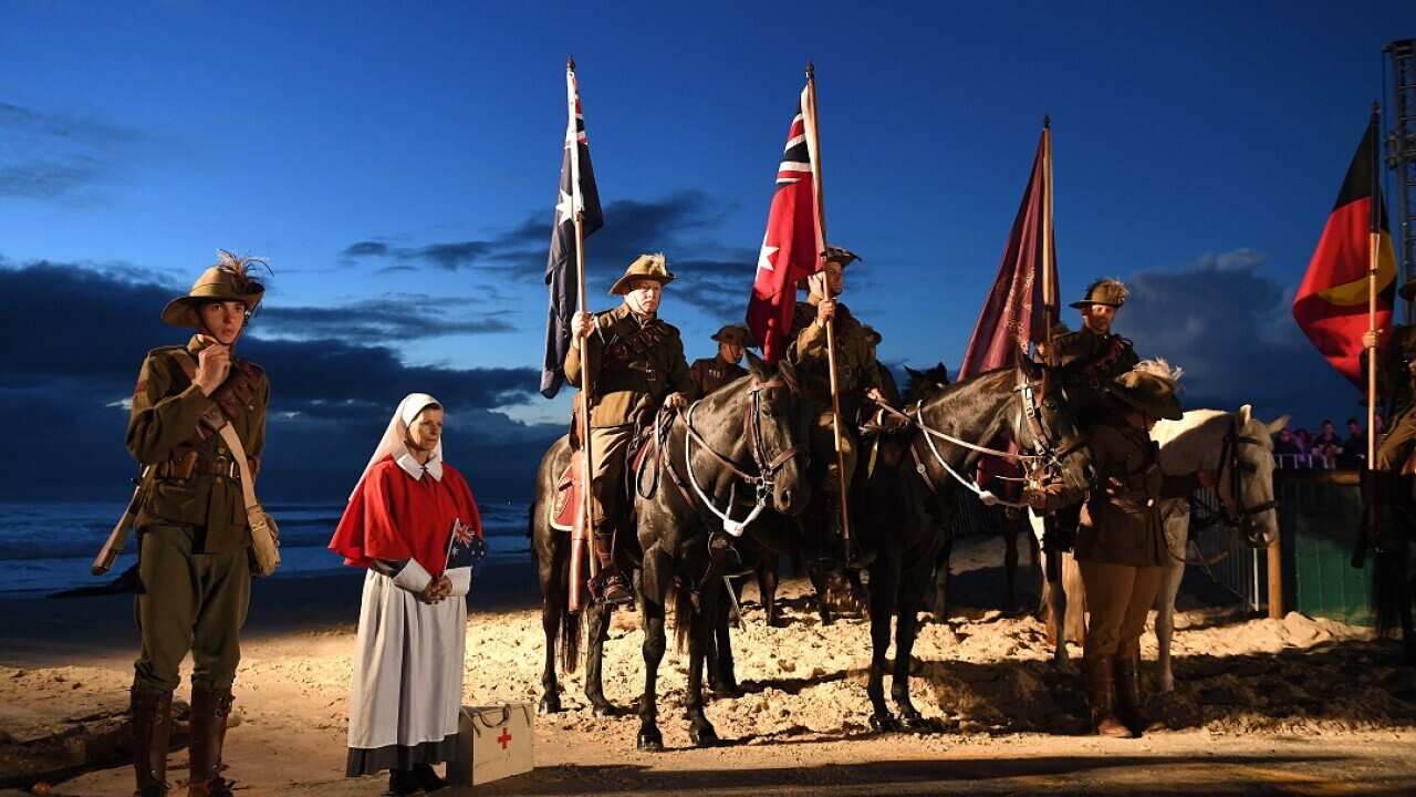 General view during the Anzac Day dawn service at Elephant Rock in Currumbin on the Gold Coast, Wednesday, April 25, 2018.