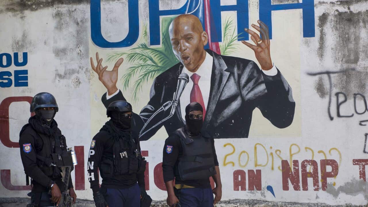 A mural featuring Haitian President Jovenel Moise, near the leader’s residence where he was killed