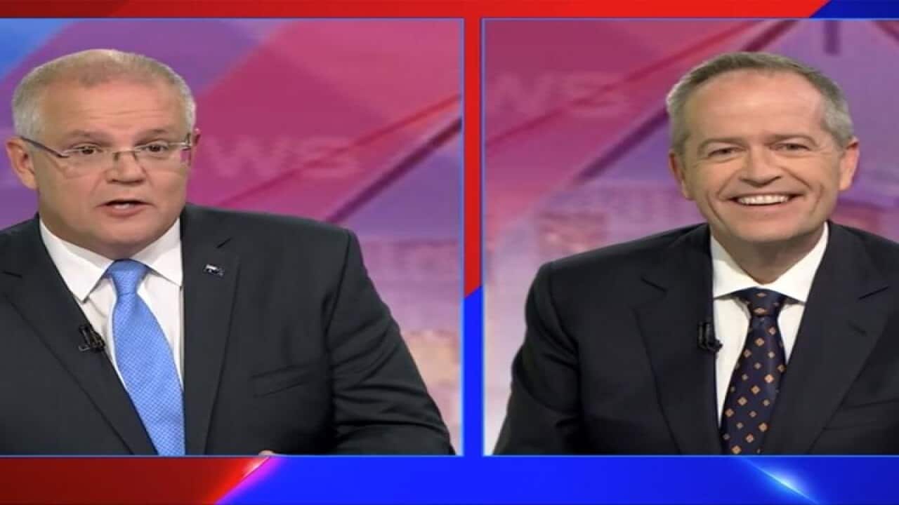 Screenshot of Scott Morrison and Bill Shorten in debate.