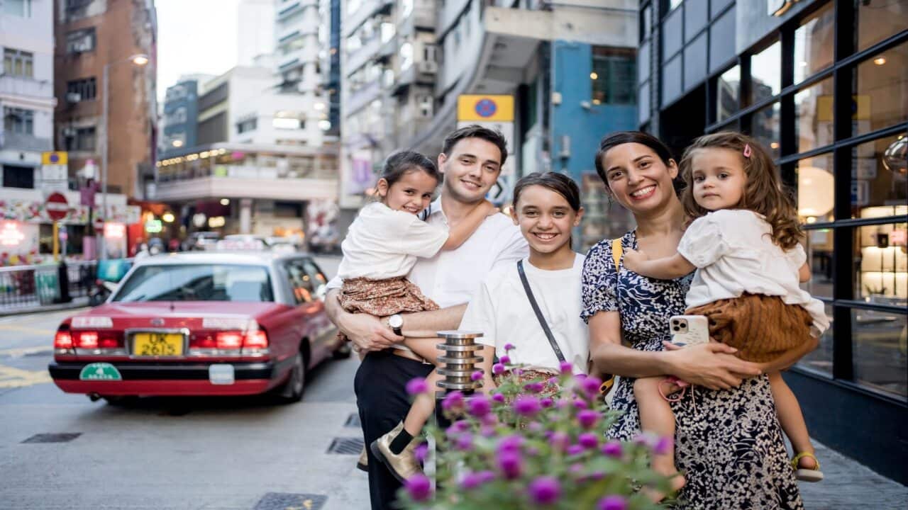 Grounded Kiwis spokesperson Martin Newell with wife Ayesha and children.