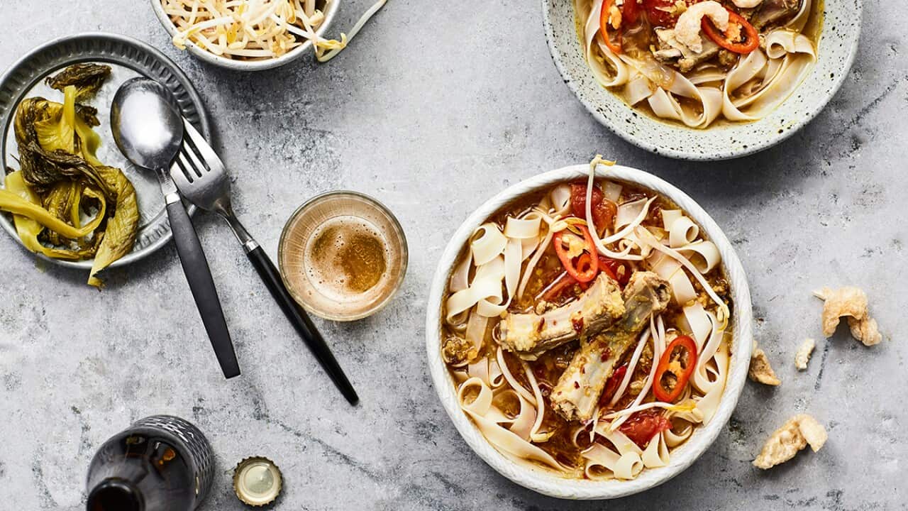 Thai pork rib noodle soup