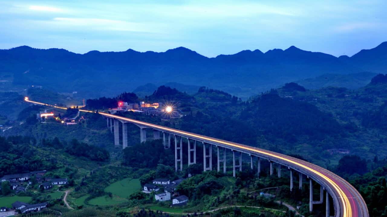 An elevated highway among mountains in Chongqing, China