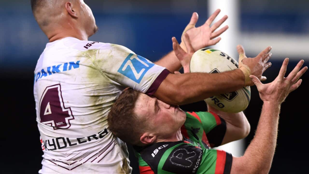 Joe Burgess (right) of the Rabbitohs