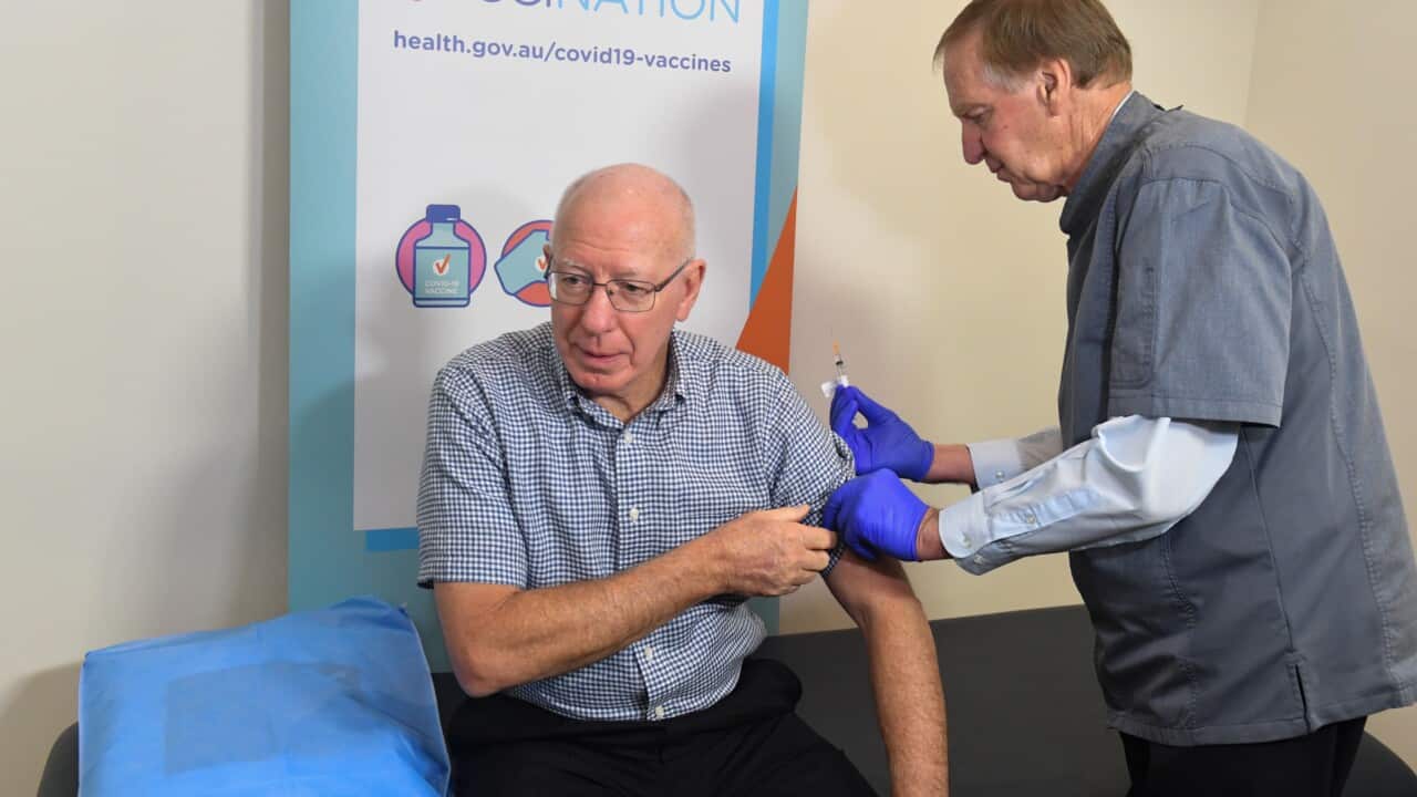 Governor-General David Hurley receives his Covid-19 vaccination at a local medical centre in Canberra, Friday, 26 March, 2021.