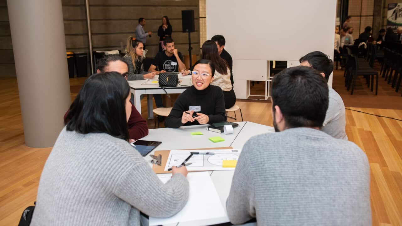Diletta Legowo (with glasses) in a workshop with the StartSpace community at the Future Founders Melbourne CBD Roadshow on 10 May 2021