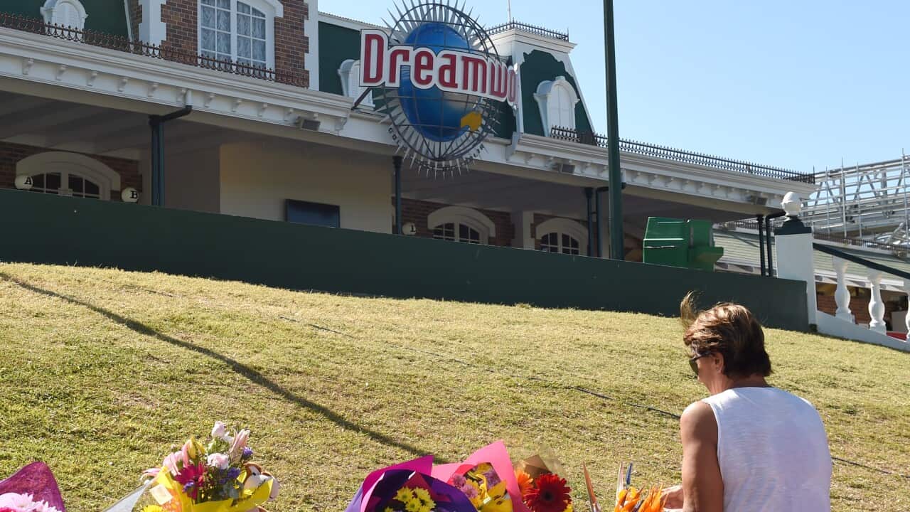 Flowers are laid outside the Dreamworld Theme Park on the Gold Coast, Wednesday, 26 October 2016.