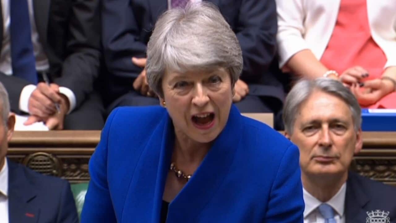 Theresa May speaking during her last Prime Minister's Questions.