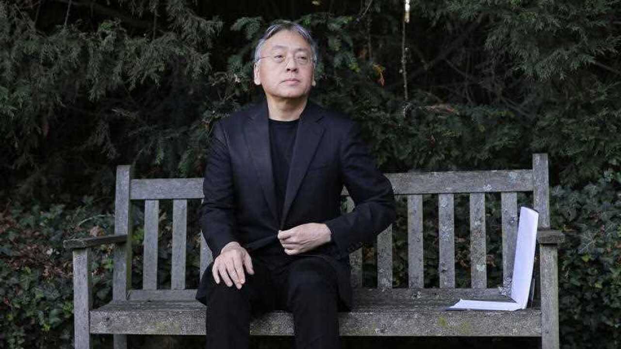 British novelist Kazuo Ishiguro pauses during a press conference at his home in London, Thursday Oct. 5, 2017.
