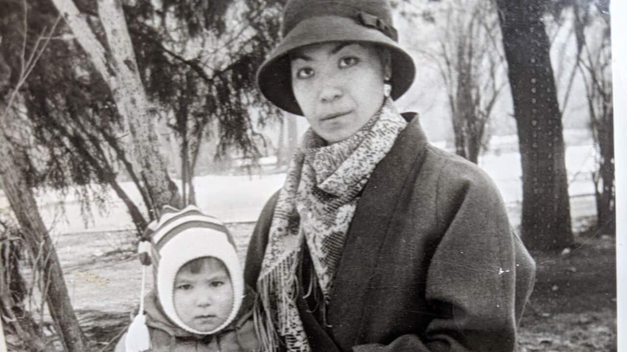 Nazira Zuptarova as a small child with her mother in Tajikistan