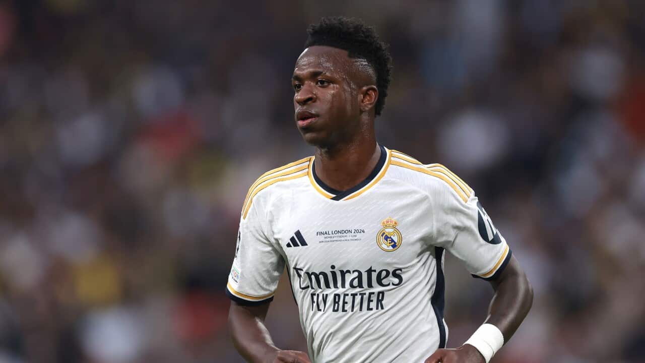Vinicius Jr wearing a white football shirt during a match