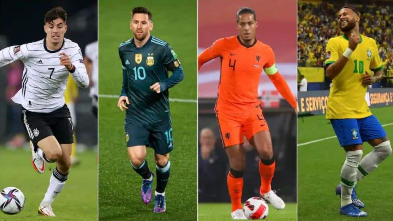 From Left - Germany's Kai Havertz, Lionel Messi of Argentina, Netherlands star Virgil Van Dijk and Neymar of Brazil Source: Getty Images