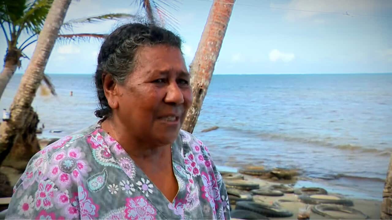 Lavenia McGoon has been told she must leave her home in the village of Togoru as sea levels rise (SBS).jpg