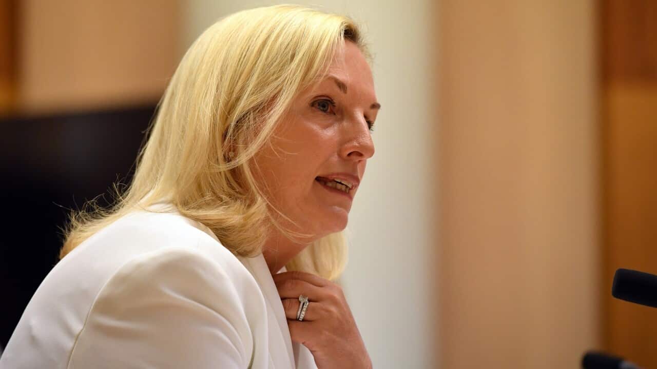 Former Australia Post CEO Christine Holgate appearing before a Senate inquiry.