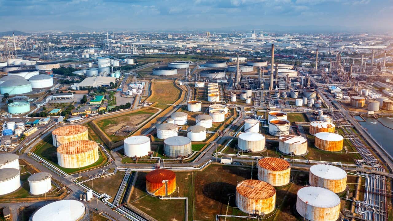 Aerial view of gas and oil refinery, Oil Industry.