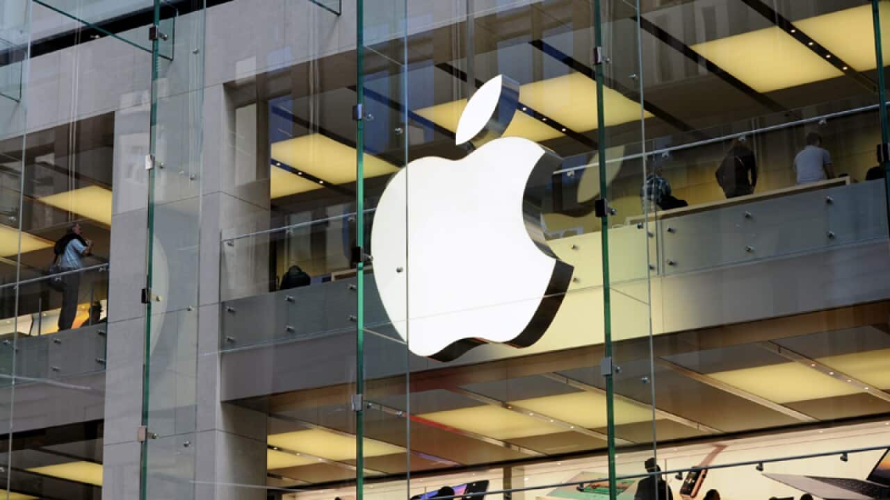 Signage seen at the flagship Apple store in Sydney