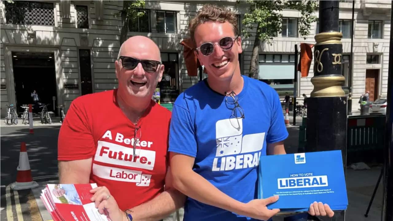 Labor and Liberal party volunteers at Australia House in London.