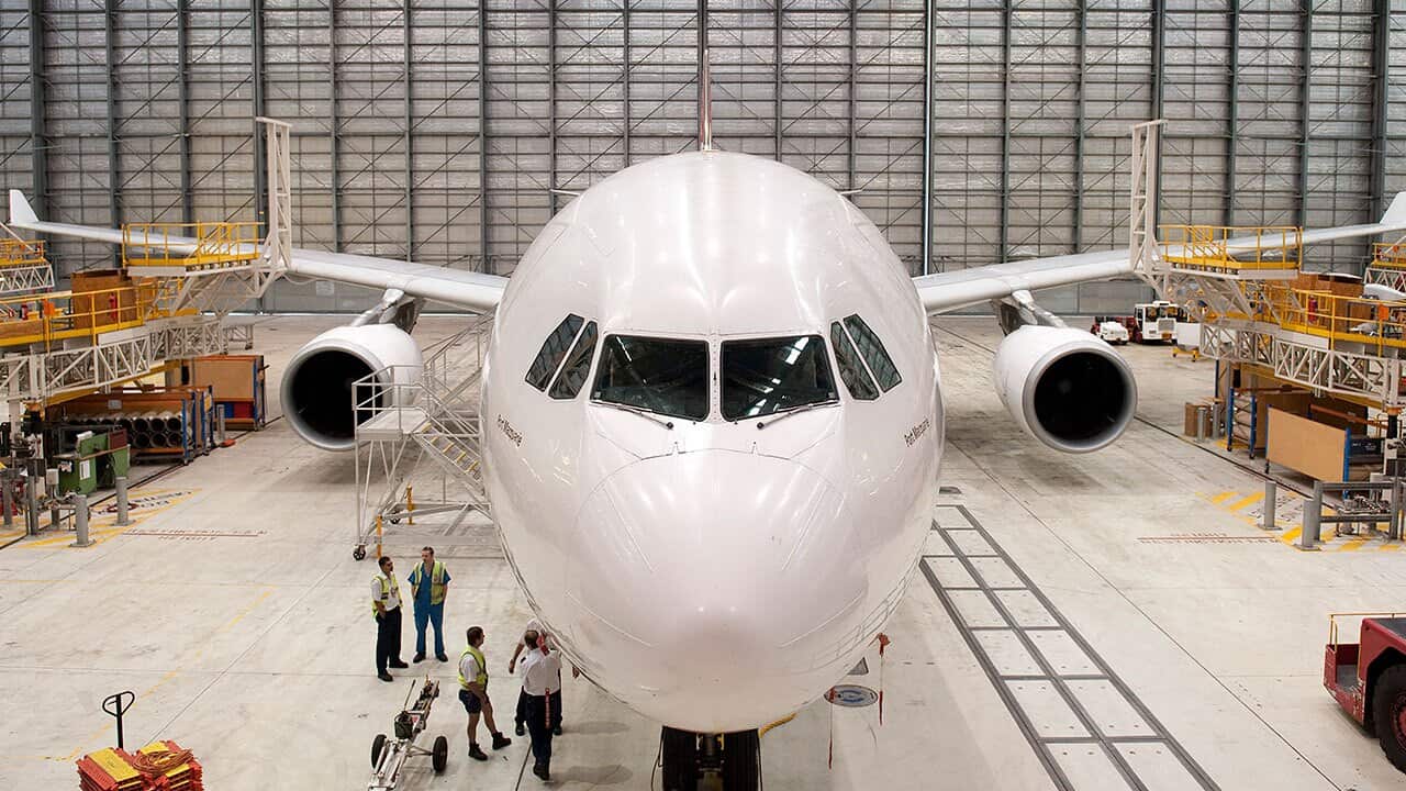 General view of a the main Qantas maintenance hangar in Brisbane, Monday, May 11, 2009.