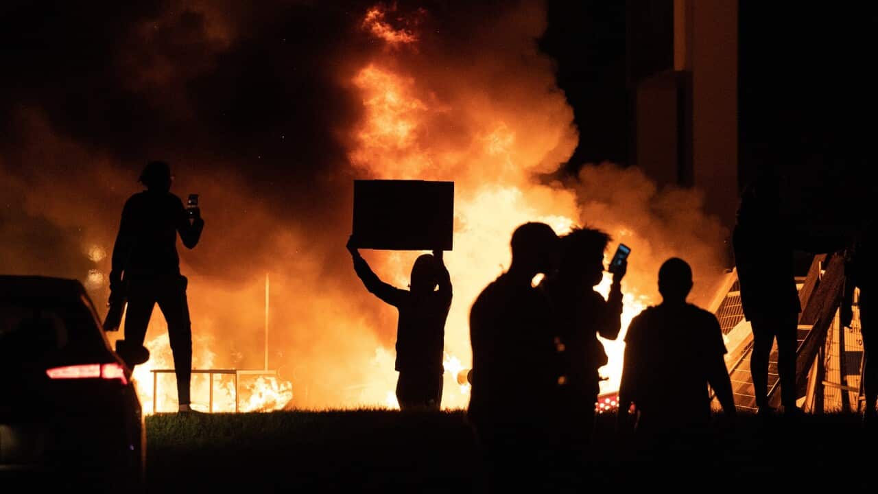 Rioters set fire in Minneapolis, Minnesota, USA