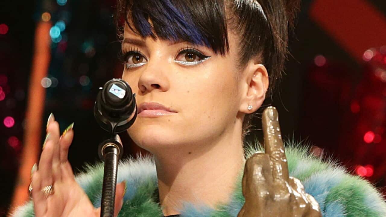Lily Allen on stage.