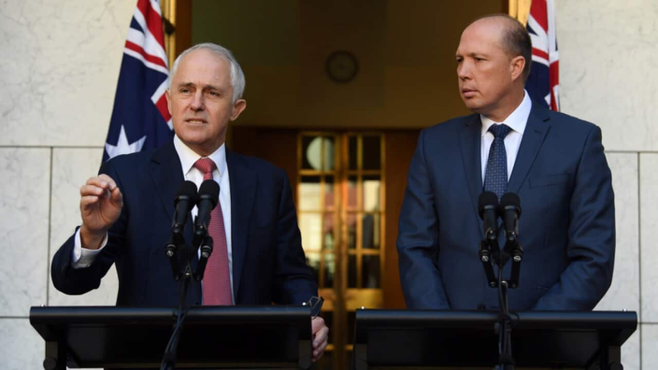 Malcolm Turnbull, left, and Peter Dutton introducing the bill this year (AAP)