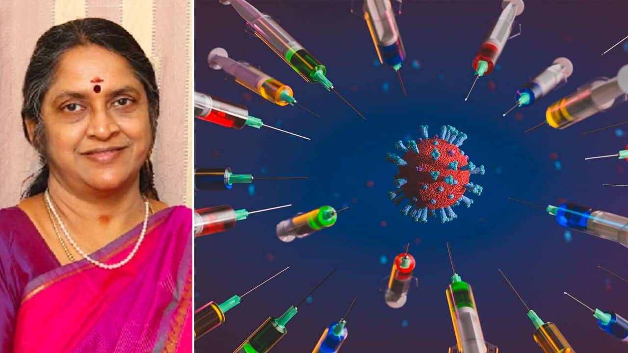 Dr Sudha Seshayyan (left) and Vaccine concept image by Getty Image