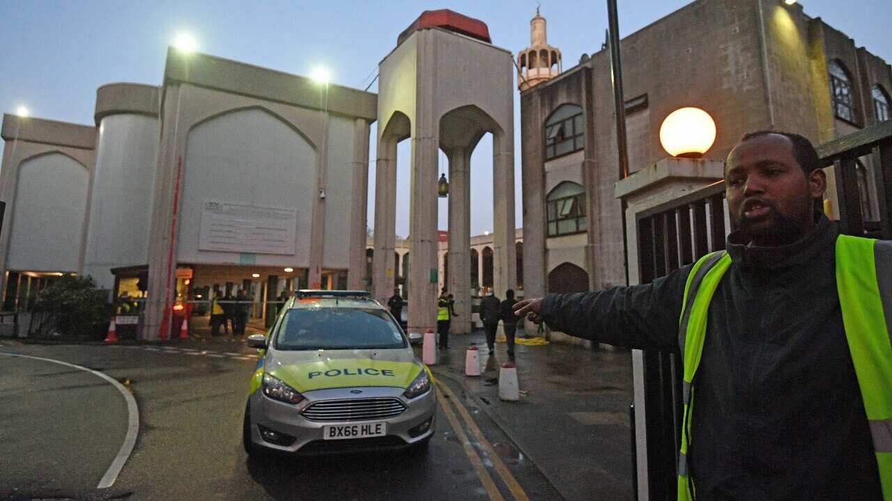 Police outside London Central Mosque in Regent's Park, where officers have arrested a man on suspicion of attempted murder.