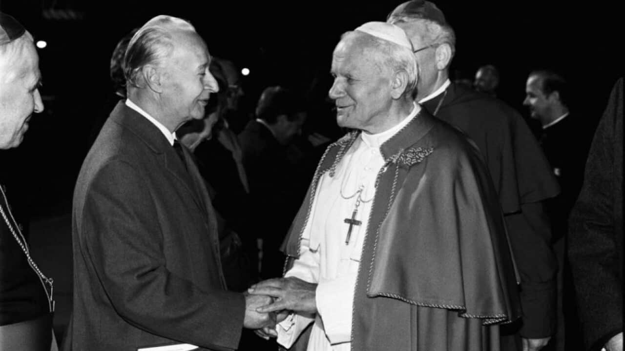 Alexander Dubcek and John Paul II in Bratislava 1990.
