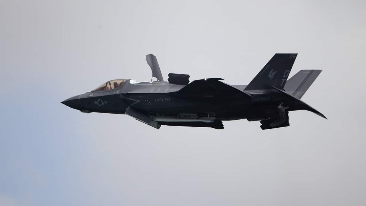 An F-35 fighter jet.