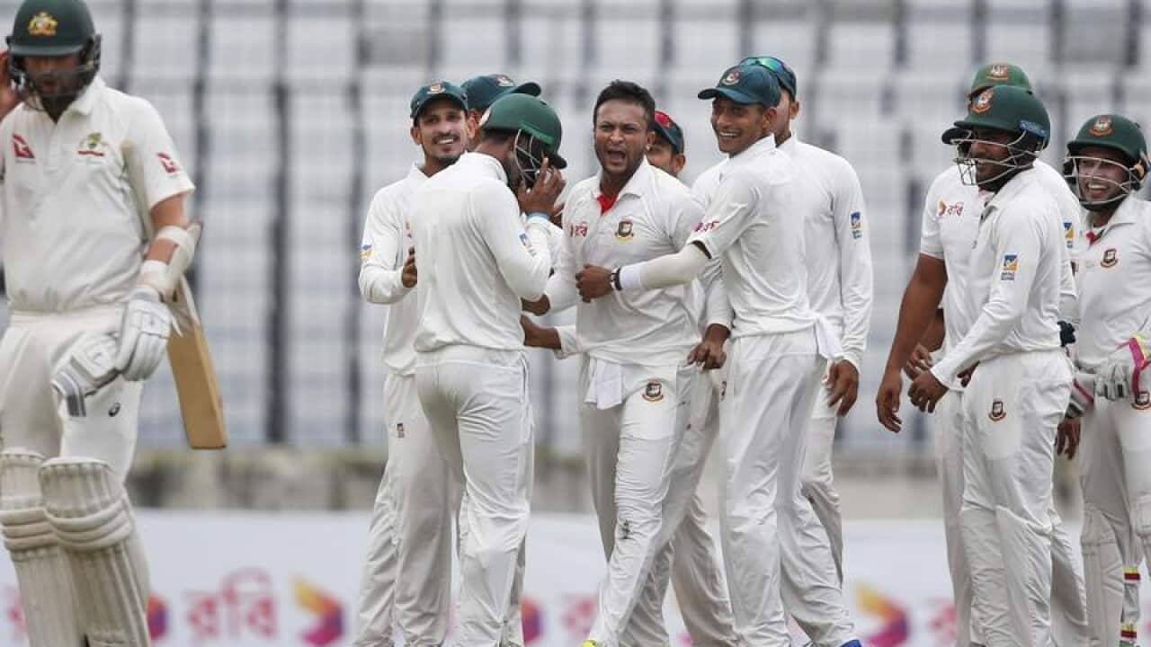 Shakib Al Hasan and Bangladesh celebrate.