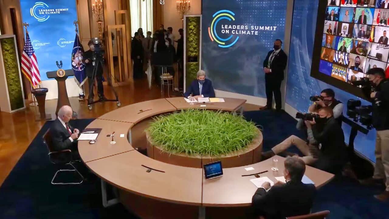 President Joe Biden attends a virtual climate summit