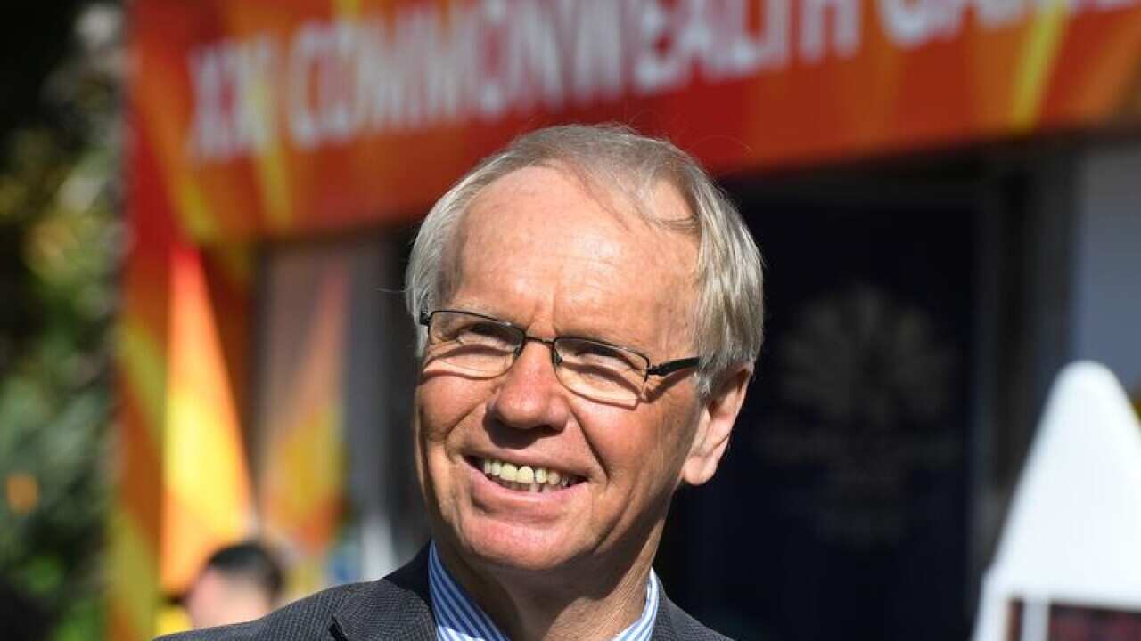 Peter Beattie takes part in Commonwealth Games roadshow promotion.