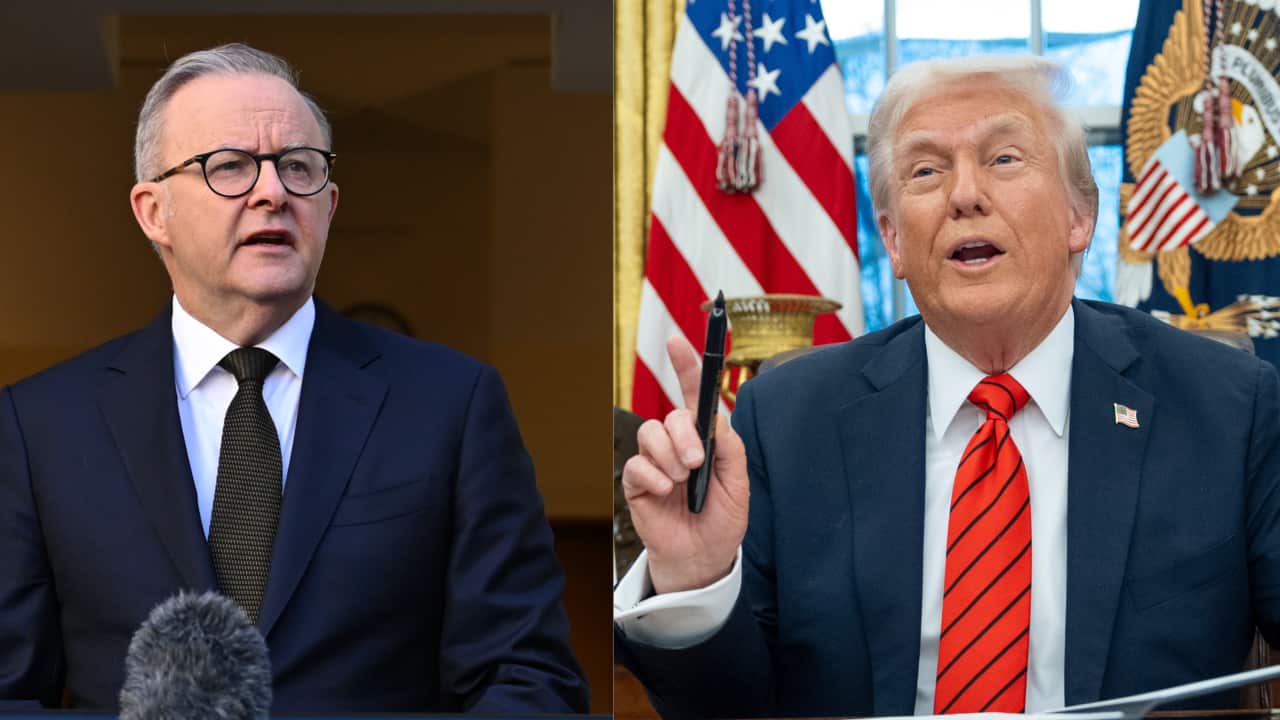 A composite image of Anthony Albanese on the left, and Donald Trump on the right.