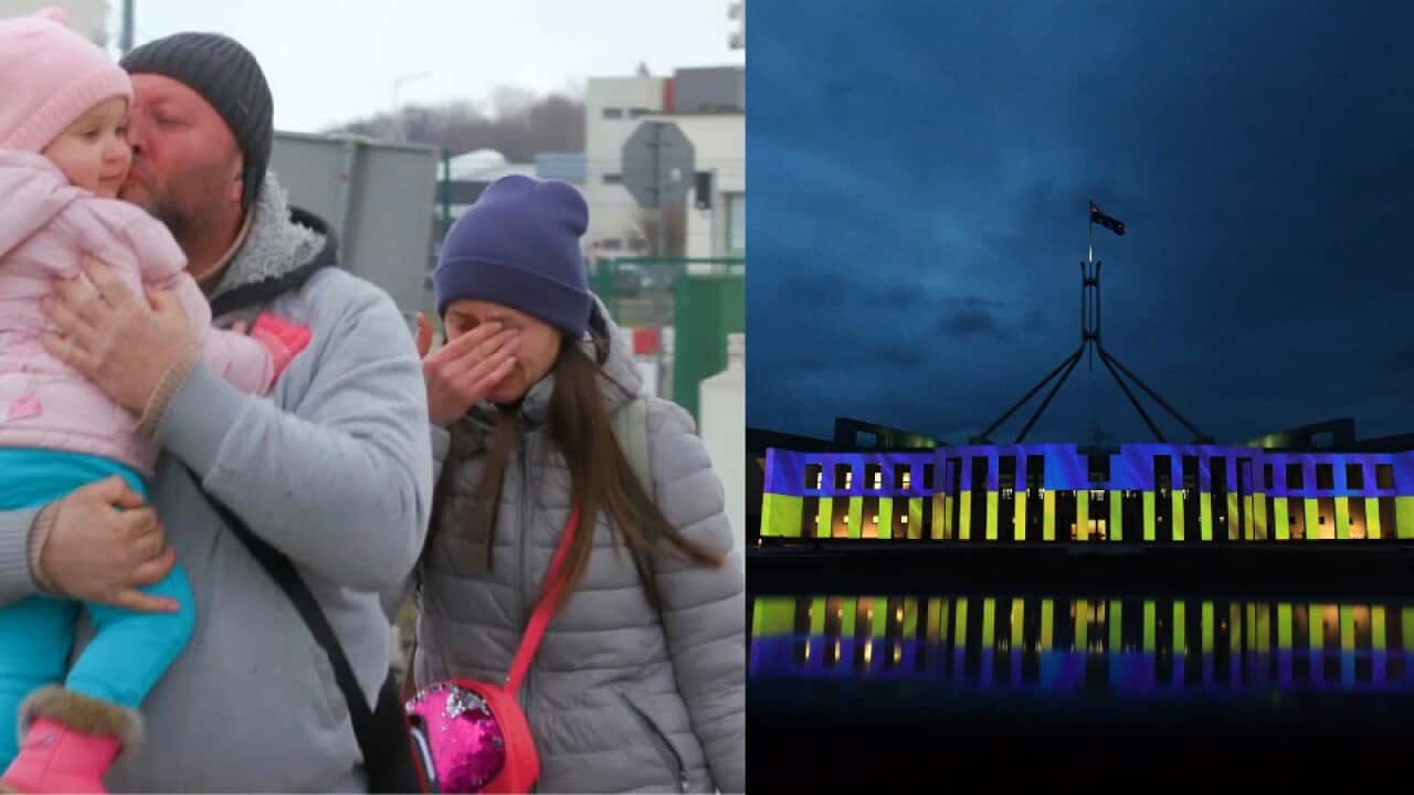 Australia’s Parliament House is illuminated with the colours of Ukraine’s flag