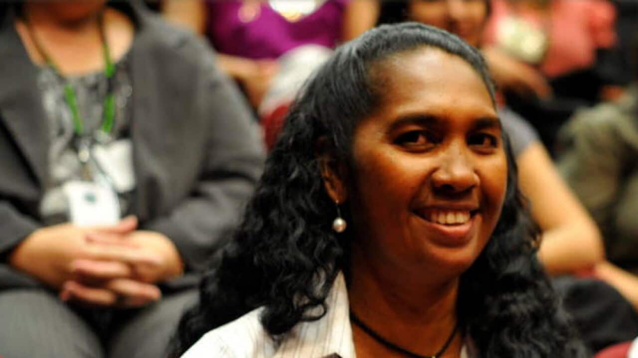 Oxfam's Straight Talk conference participant Vonda Malone at Parliament House, ready for the Straight Talk opening ceremony.