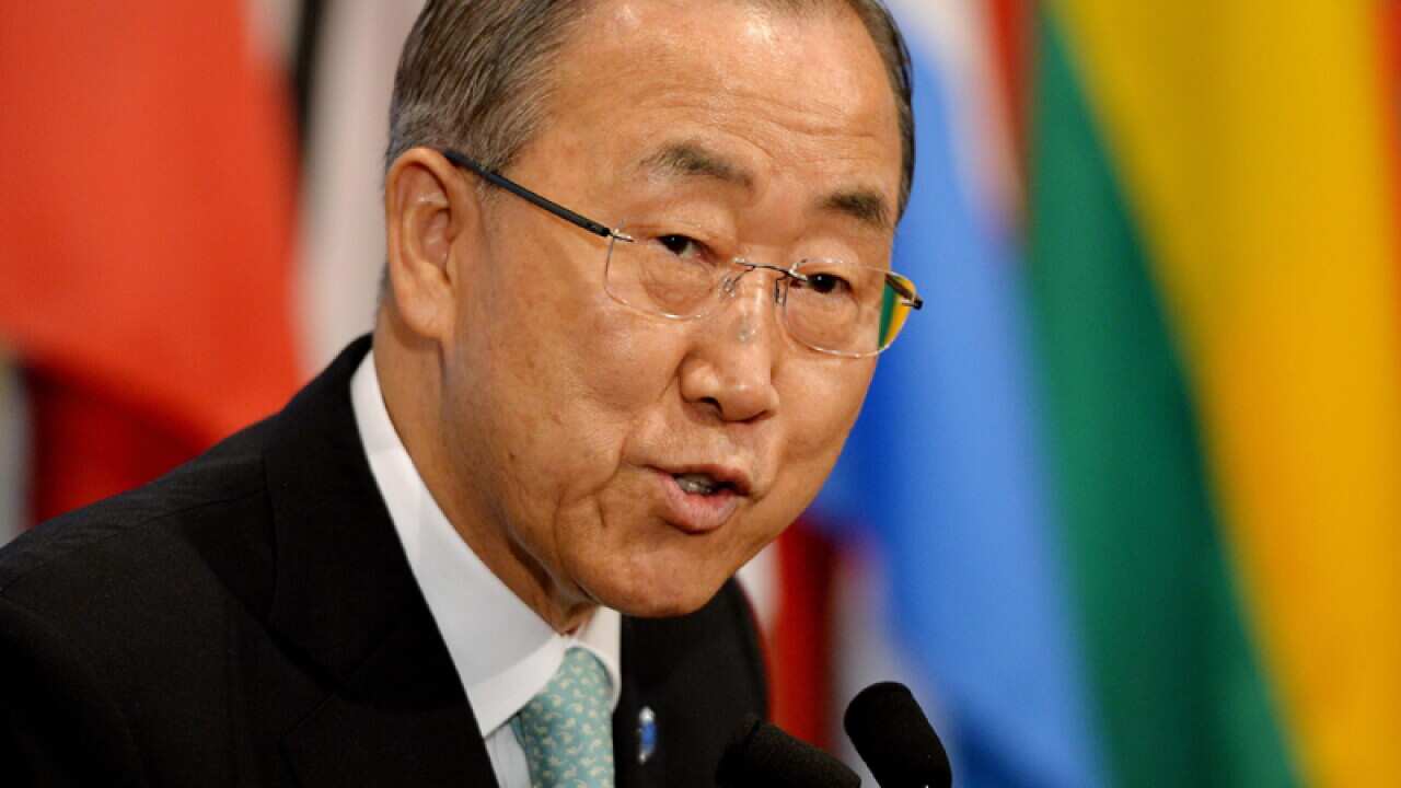 UN Secretary General Ban Ki-moon speaks at a press conference.