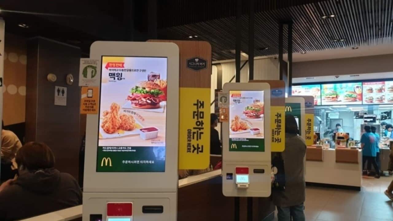 McDonald's newly introduced digital kiosk in Korea.