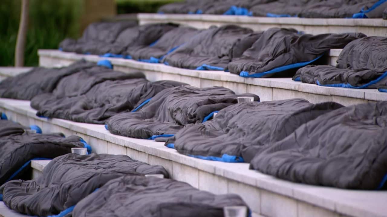 Sleeping bags spread out across the steps of WA Parliament House to honour 56 people who died whilst experiencing homelessness in 2020.