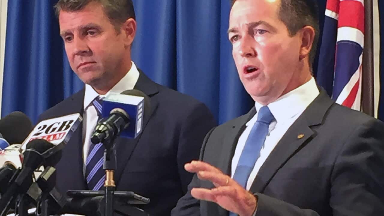 NSW Premier Mike Baird (L) and Local Government Minister Paule Toole