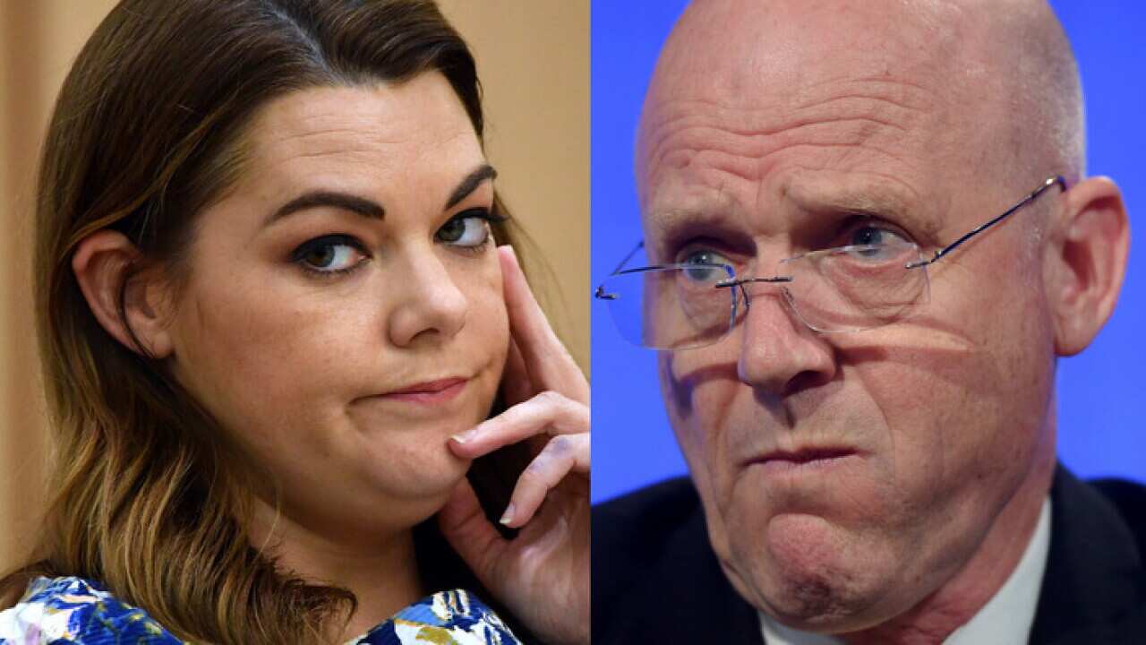 Greens Senator Sarah Hanson-Young and Liberal Democrats Senator David Leyonhjelm.